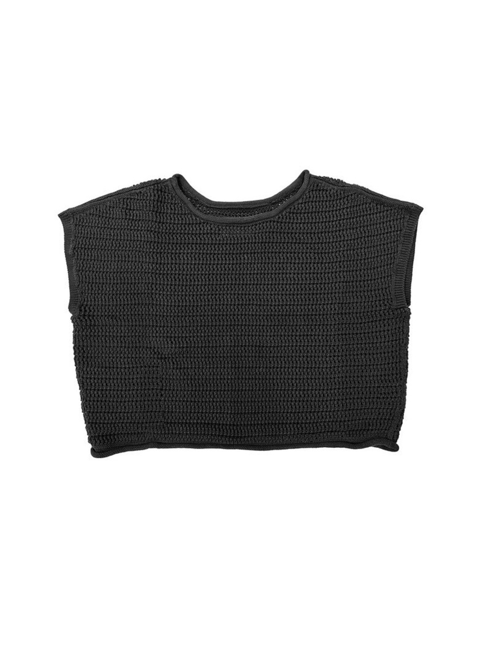 Black Crochet Boxy Crop Knit Top - Women